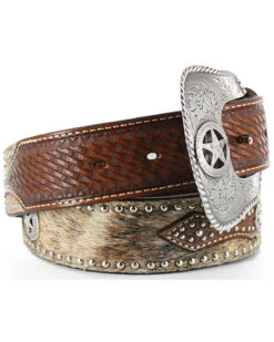 Nocona Men's Hair-On-Hide Star Concho Belt -Optimal Clothing Store 1202N9 22 D1
