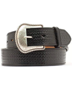 Double S Basketweave Embossed Leather Belt - Big