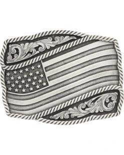 Montana Silversmiths Men's Waving American Flag Belt Buckle