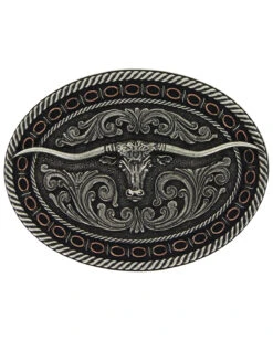 Montana Silversmiths Two Tone Antiqued Round Barbed Longhorn Attitude Buckle