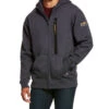 Ariat Men's Heather Charcoal Rebar Workman Zip-Front Hooded Work Jacket -Optimal Clothing Store 2000333634 022 P1