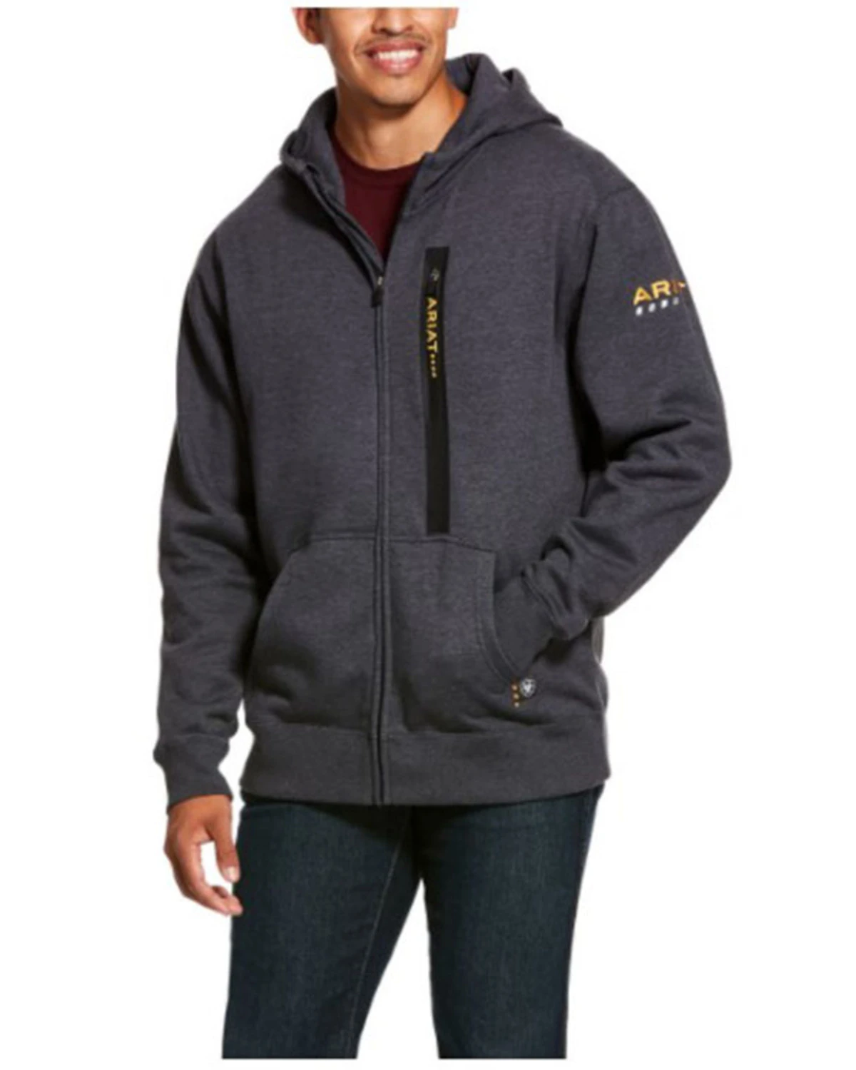 Ariat Men's Heather Charcoal Rebar Workman Zip-Front Hooded Work Jacket 3 Ariat Men's Heather Charcoal Rebar Workman Zip-Front Hooded Work Jacket