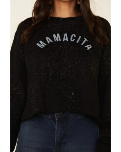 Ruby's Rubbish Women's Bleach Splatter Mamacita Graphic Cropped Pullover Sweatshirt -Optimal Clothing Store 2000337414 001 P4