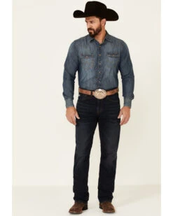 Rock & Roll Denim Men's Hooey Double Barrel Dark Vintage Stretch Relaxed Stackable Bootcut Jeans -Optimal Clothing Store 2000345010 400 P3