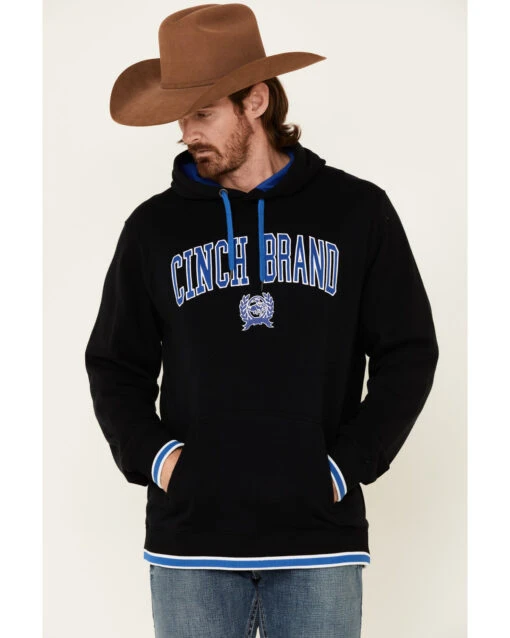 Cinch Men's Solid Black Logo Brand Hooded Sweatshirt