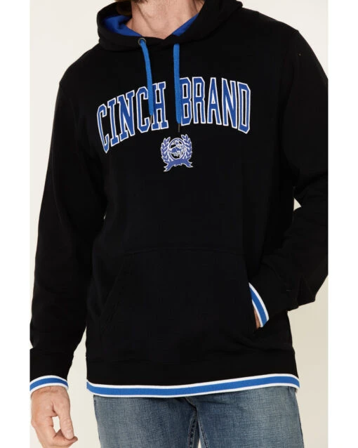 Cinch Men's Solid Black Logo Brand Hooded Sweatshirt - Image 3