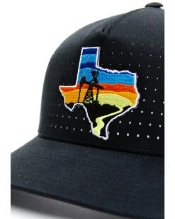 Oil Field Hats Men's Black & White Texas State Sunset Patch Golf Mesh-Back Ball Cap -Optimal Clothing Store 2000346215 001 P2