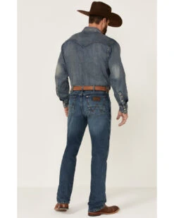 Wrangler Retro Men's Hereford Medium Wash Stretch Slim Straight Jeans -Optimal Clothing Store 2000346855 400 P3