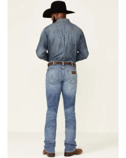 Wrangler Retro Green Men's Sienna Medium Wash Stretch Slim Bootcut Jeans -Optimal Clothing Store 2000350745 400 P4