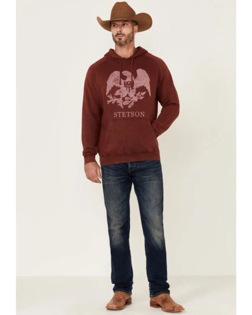 Stetson Men's Red Mineral Wash Distressed Eagle Graphic Hooded Sweatshirt - Image 2