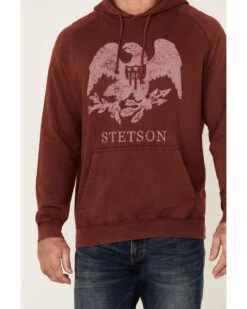 Stetson Men's Red Mineral Wash Distressed Eagle Graphic Hooded Sweatshirt -Optimal Clothing Store 2000354136 400 P3