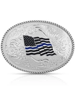 Montana Silversmiths Men's Thin Blue Line Flag Belt Buckle