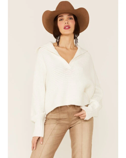 Revel Women's Sierra Collar Knit Long Sleeve Pullover Sweatshirt