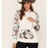 Hooey Women's Modern Colorblock Geo Print Pullover Hooded Sweater -Optimal Clothing Store 2000360944 110 P1