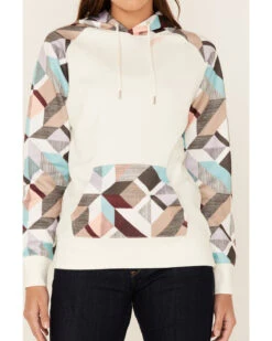 Hooey Women's Modern Colorblock Geo Print Pullover Hooded Sweater -Optimal Clothing Store 2000360944 110 P2