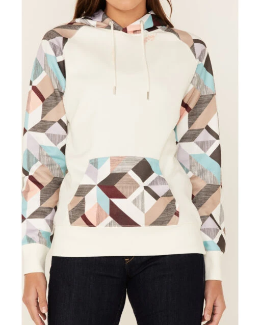Hooey Women's Modern Colorblock Geo Print Pullover Hooded Sweater - Image 2