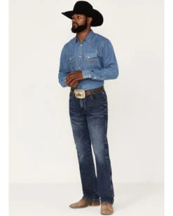 Wrangler Retro Green Men's Antique Dark Wash Stretch Slim Bootcut Jeans