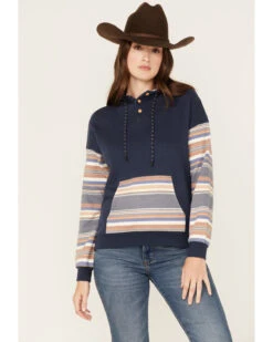 RANK 45 Women's Stripe Contrast Hooded Pullover