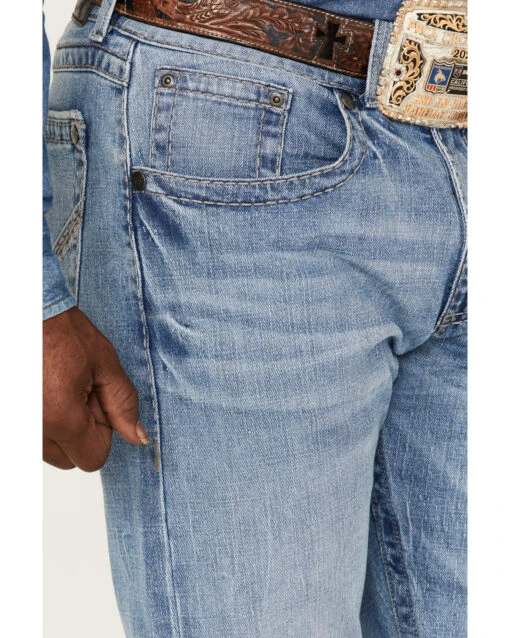 Rock 47 By Wrangler Men's Crazy Ivan Light / Medium Wash Slim Straight Stretch Denim Jeans - Image 2
