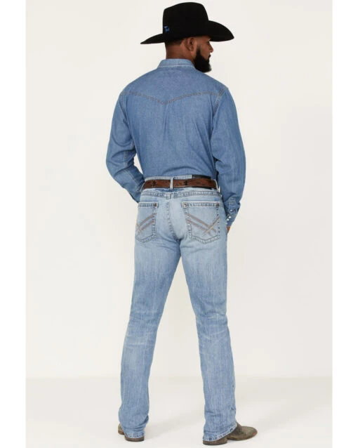 Rock 47 By Wrangler Men's Crazy Ivan Light / Medium Wash Slim Straight Stretch Denim Jeans - Image 3