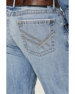 Rock 47 By Wrangler Men's Crazy Ivan Light / Medium Wash Slim Straight Stretch Denim Jeans -Optimal Clothing Store 2000384277 400 P4