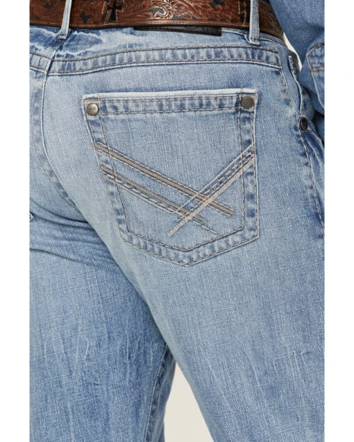 Rock 47 By Wrangler Men's Crazy Ivan Light / Medium Wash Slim Straight Stretch Denim Jeans - Image 4
