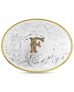 Montana Silversmiths Classic Western Oval Two-Tone Initial Belt Buckle - F