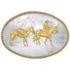 Montana Silversmiths Etched Mountains Pack Horse & Rider Western Belt Buckle